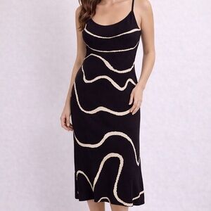 RIHOAS Black and Cream Midi Dress
